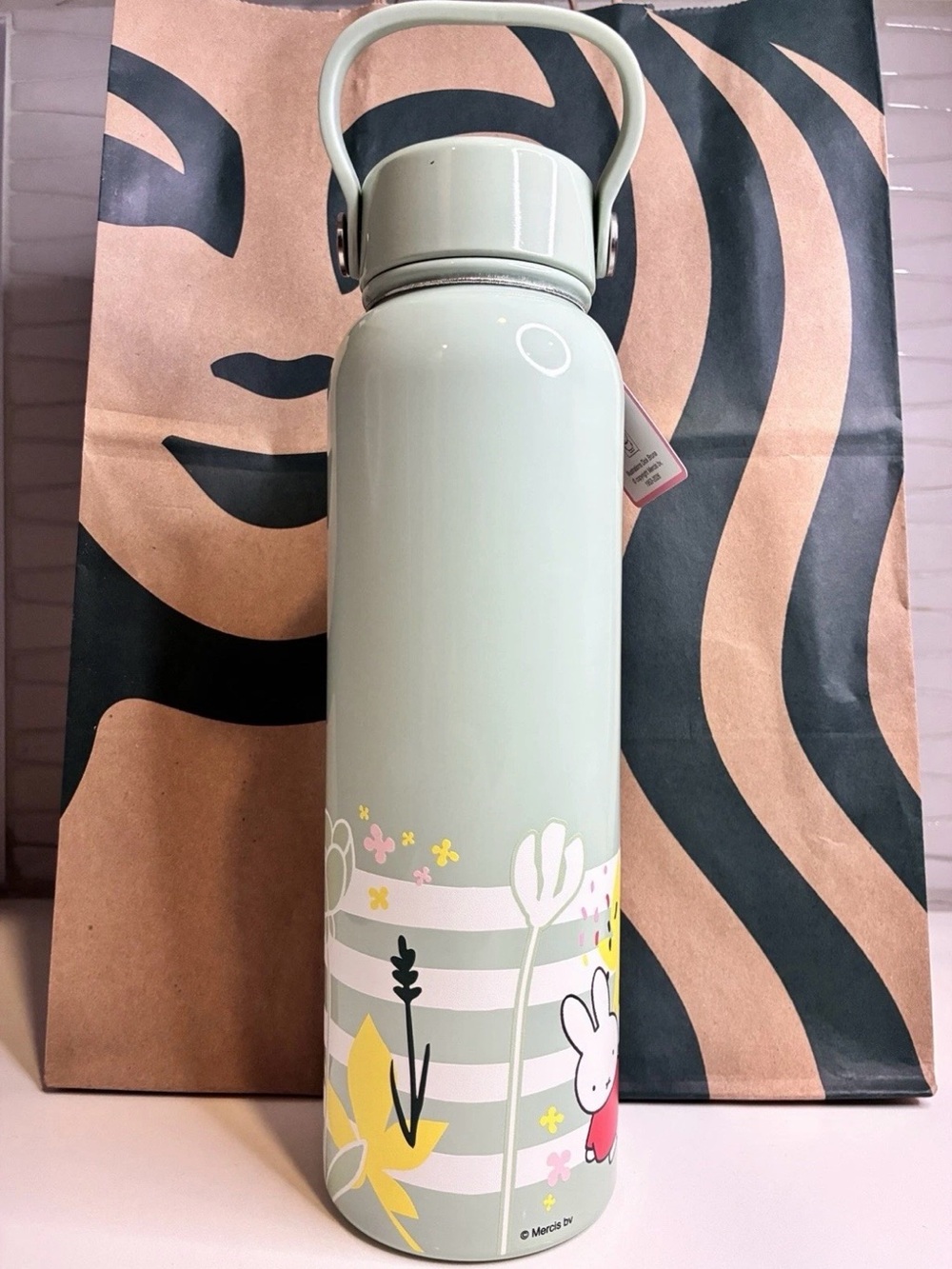 Starbucks x Miffy Mint Green Stainless Bottle with Pastel Illustrations - Picture 2 of 4